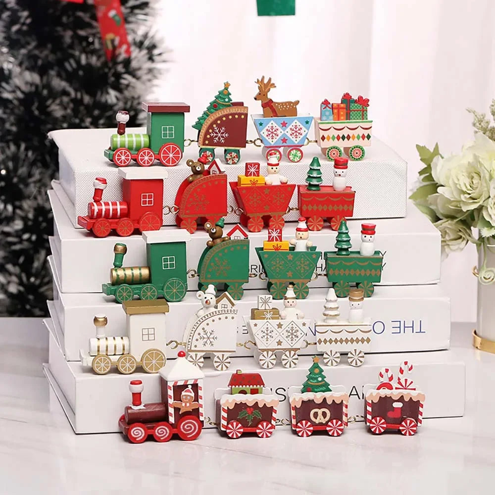Christmas Decorations, Wooden Four-festival Mini Train, Children's Holiday Gifts, Window Display Table Ornaments Navidad