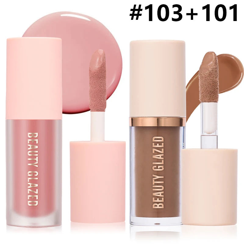 BEAUTY GLAZED 2Pcs/Set Liquid Blush,Long-wear Face Contouring,Easy to Sculpt the Face and Create a Lightweight Finishing Makeup