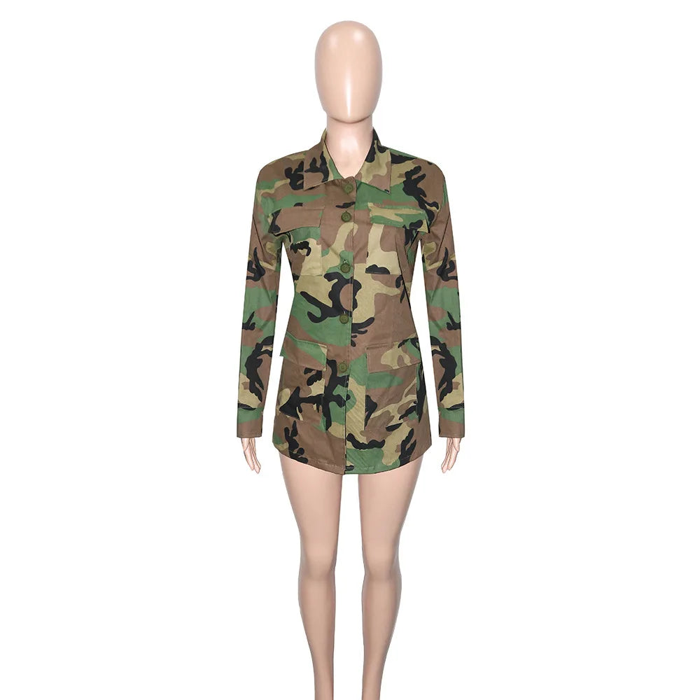 Jackets for Women Camouflage Coat Coats Turn Down Collar Full Sleeve Jacket Single Breasted Jacket Casual Pockets Autumn Spring