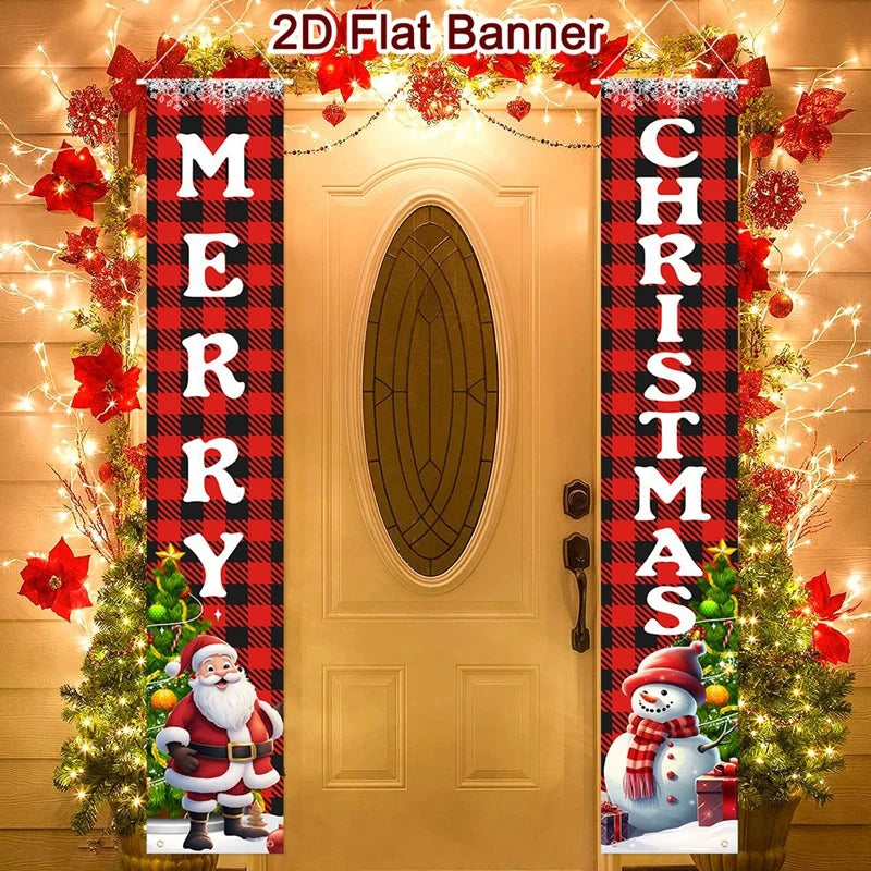 Christmas Door Decoration 2025 Merry Christmas Banner Decor for Home Hanging Xmas Ornament Navidad Happy New Year Gift 2026