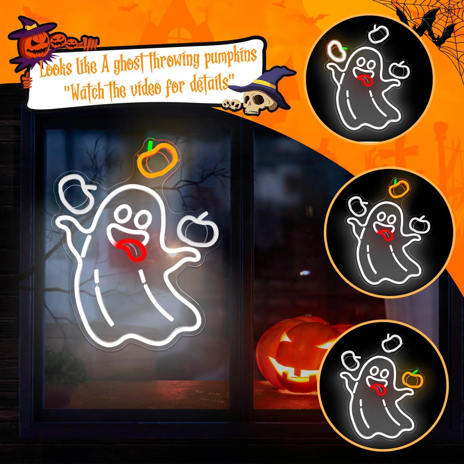 Halloween A Ghost Throwing Pumpkin Neon Sign For Wall Decor Ghost Led Sign for Bar Man Cave Horror Party Game Room