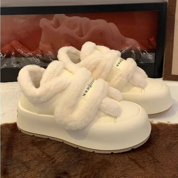 Shoes Woman 2025 Casual Female Sneakers Clogs Platform Autumn Shallow Mouth Round Toe British Style Loafers Fur New Creepers Fal