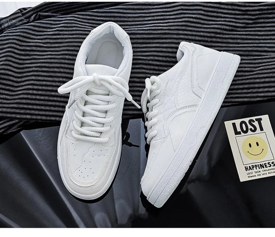 Fashionable and Luxurious New Men Sports Shoes Solid Color Round Toe Flat Spring Flat Bottom Thick Sole Comfortable Sports Shoes