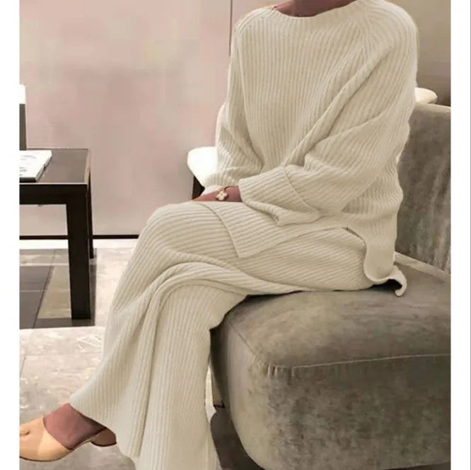 2025 New Women Elegant Sweater Suit Elegant Knitted 2-Pieces Set Spring Autumn Pullover And Trousers Suit Thin Female Outfits