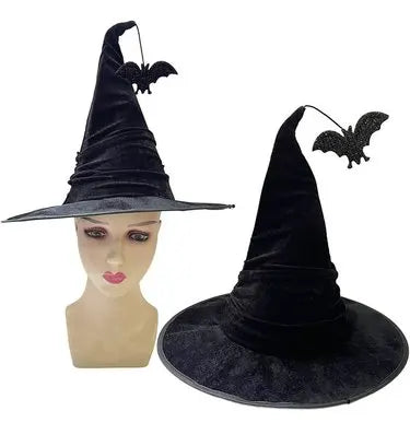 Halloween crumpled witch hat party, witch hat black velvet witch costume makeup accessories hat decorations