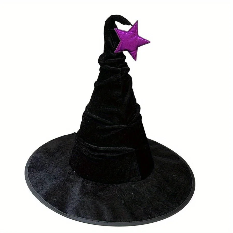 Halloween crumpled witch hat party, witch hat black velvet witch costume makeup accessories hat decorations