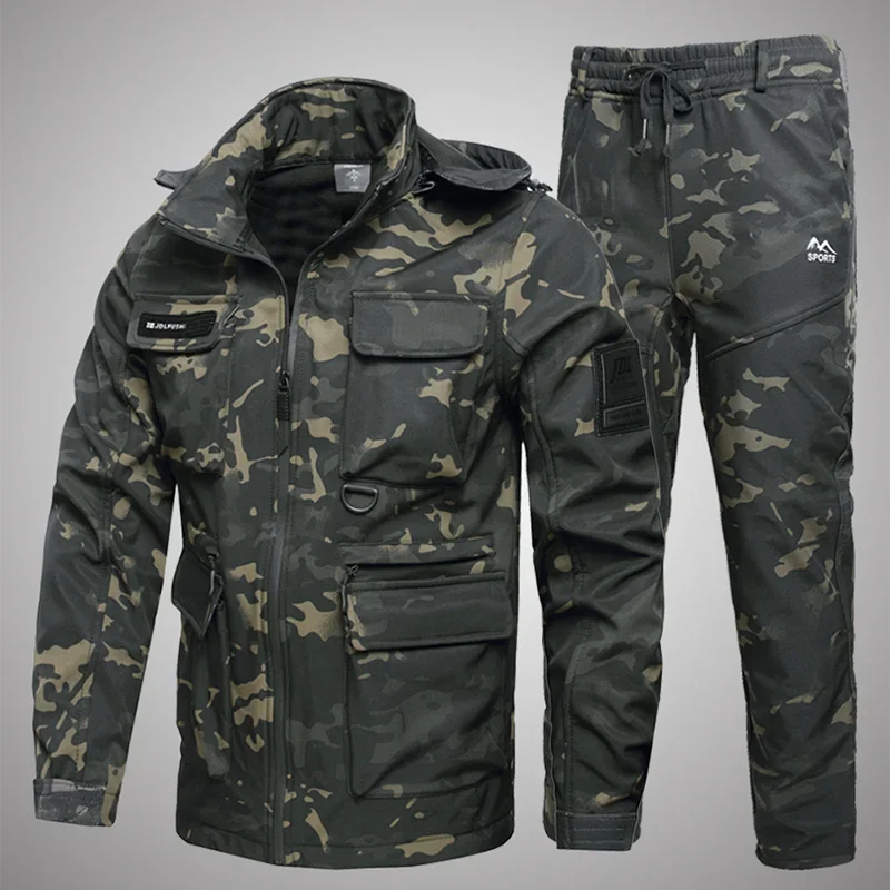 Hiking Jacket Uniform Wool Work Suit Winter Men's Waterproof Jacket Trousers Work Protective Clothing Warm Camouflage Outdoor