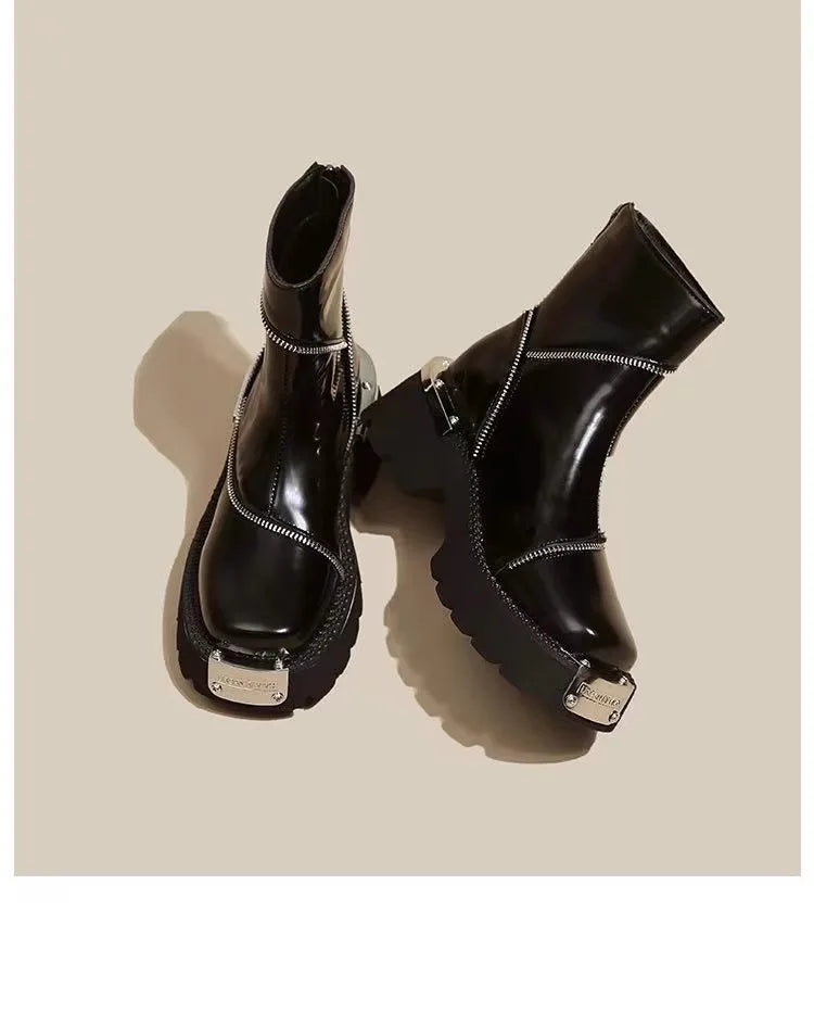 Black Shoes for Women Platform Boots Street Round Toe Ladies Shoes Non-slip Thick-soled Goth Boots Zapatos De Mujer