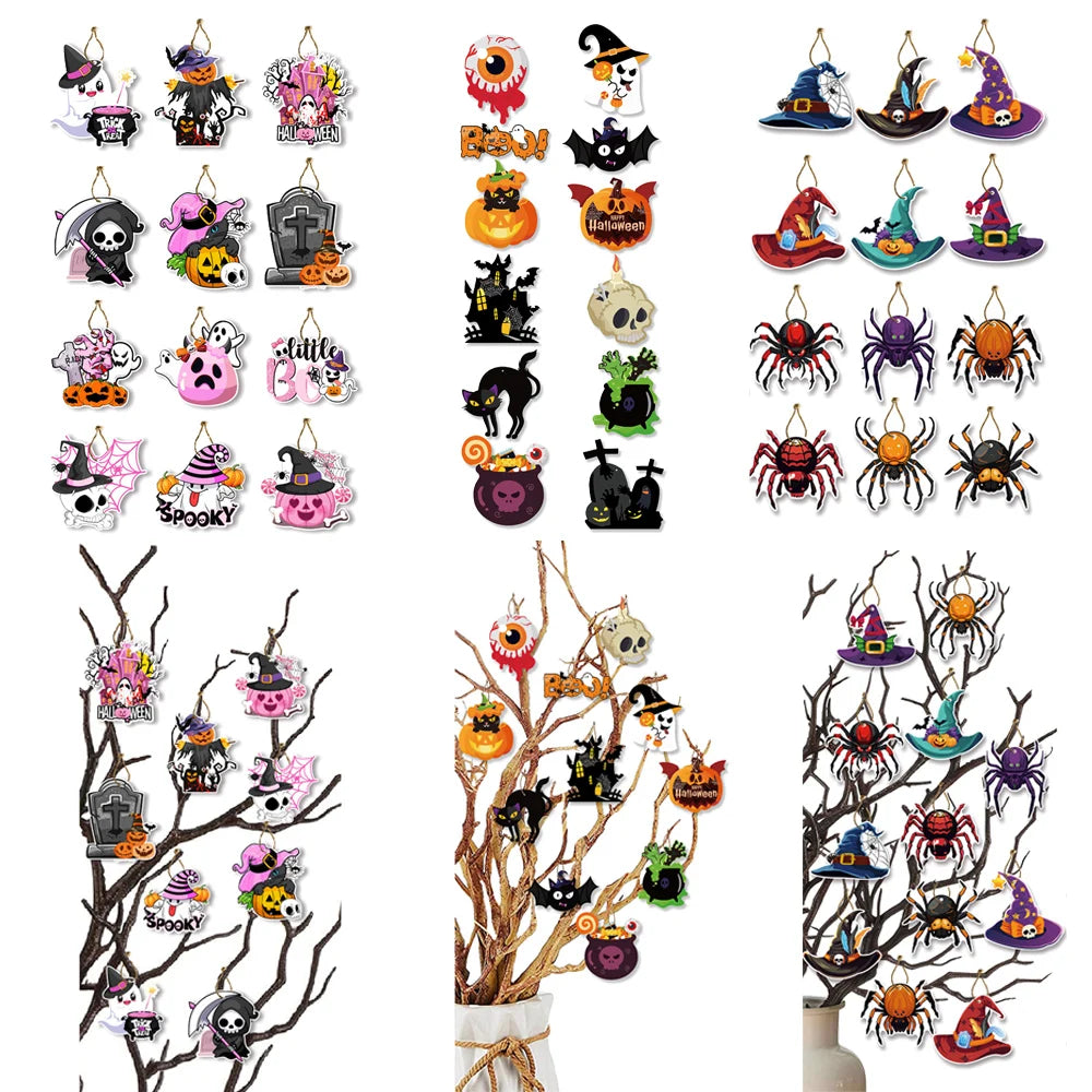 Happy Halloween Theme Party Hanging Decor Supplies Pumpkin Ghost Skull Bat Haunted House Pattern Pendants
