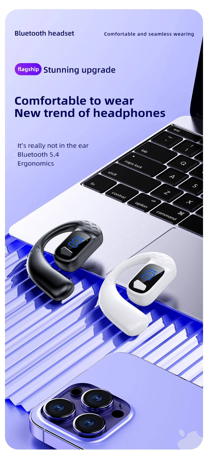 Digital Display Wireless Earphone New Bluetooth 5.4 Headset For Universal Phones Noise Cancelling Sports/Game/Drive Headphones