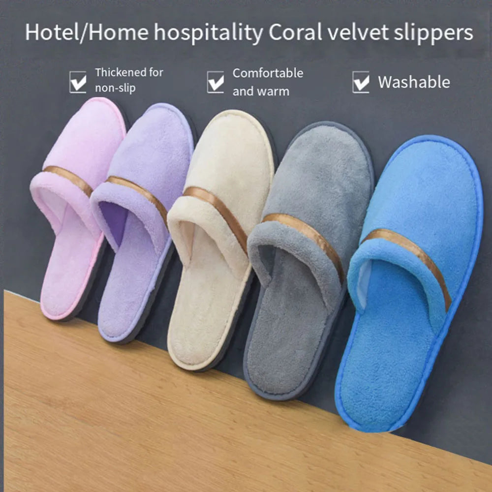 Winter Warm Plush Slippers For Women Men Hotel Guest Indoor Slippers Washable Non-slip Indoor Slippers Couple Bedroom Slipper