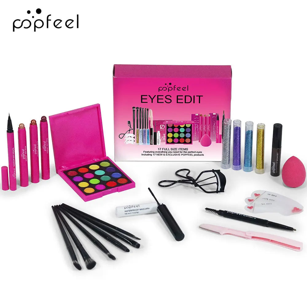 Makeup Gift Set for Women Full Kit All in One Make Up Eyebrow Powder Lipstick Lip Gloss Brush Shimmer Glitter Eye Shadow Palette