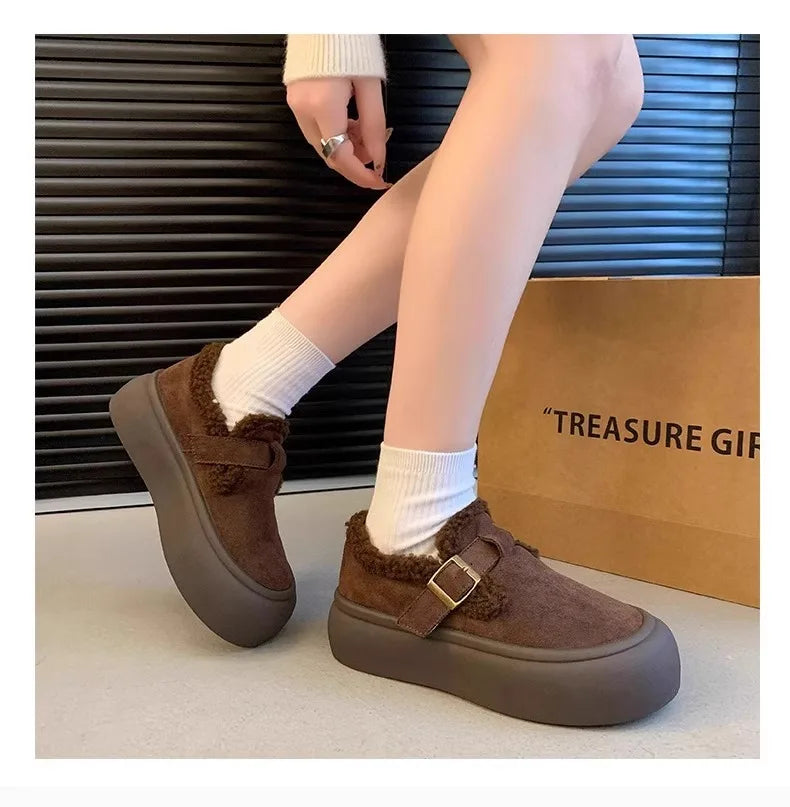 Low Heels Shoes Woman Flats Round Toe Loafers Fur Clogs Platform Autumn Slip-on Dress Creepers Fall Slip On Winter New Rome Rubb