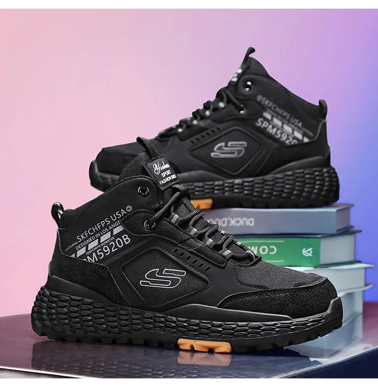 Men's Shoes 2025 New Outdoor Leisure Sports Mesh Shoes Driving To Work Thick Soled Wear-resistant Black Mid Top Trendy Sneakers