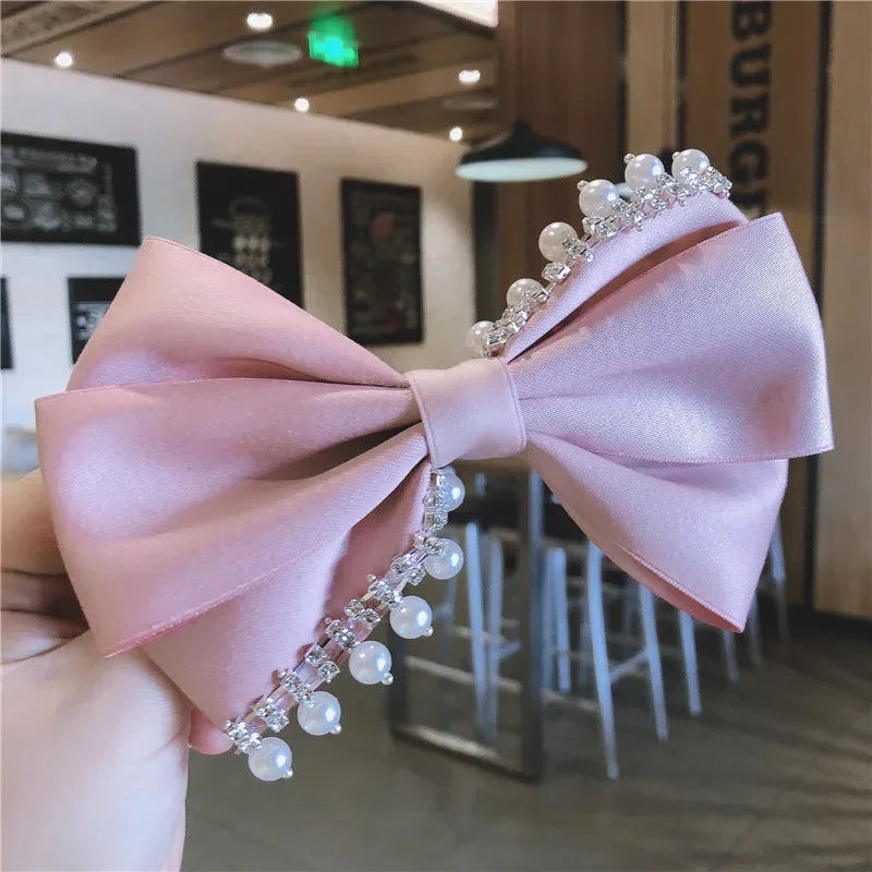 Korean Hair Accessories Fashion Women  Clip with Chain Tassel Pearl and Bow  Spring Barrette  Rhinestone  Pin