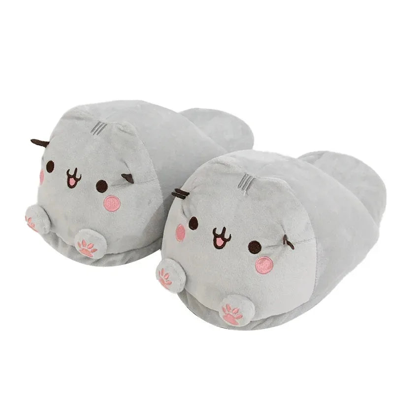 Winter Warm Package Heel Kawaii Slippers Funny Cotton Cute Cat Home Shoes Non-slip Cartoon Couple Student Slippers Domestic