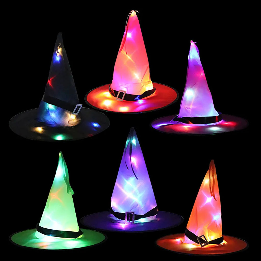 Led Halloween Flashing Light Witch Hat Starry Sky Ghost Festival Dress Up Glowing Elf Ghost Hat Lamp Home Decoration Hanging Lan