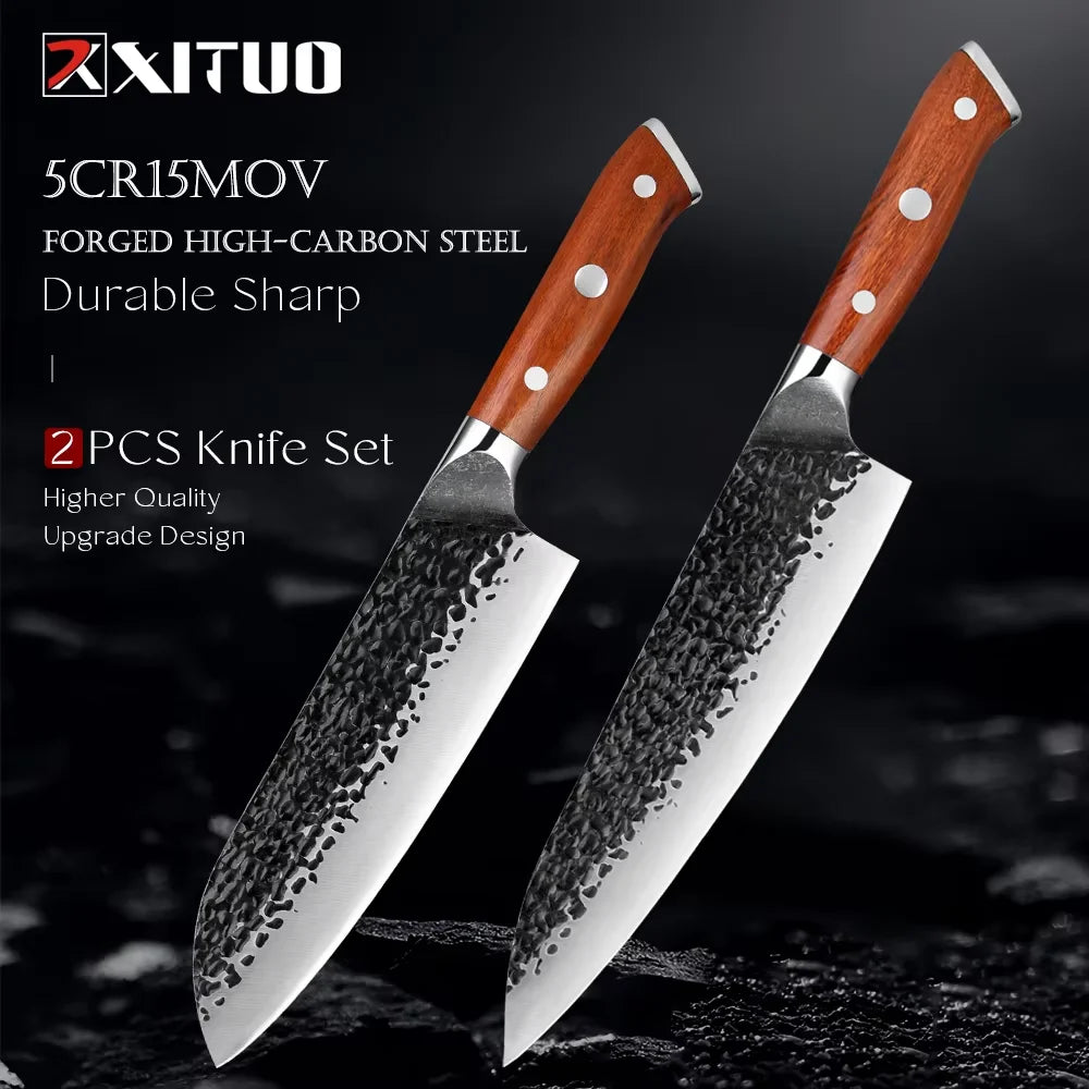 Kitchen Knife Set 1-6PCS Hand-forged high-carbon Steel Sharp Premium Japanese Knife Including Chef,Cleaver,Utility&Santoku Knife