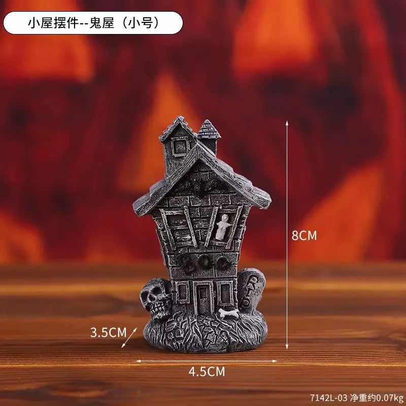 Halloween Party Pumpkin Haunted House Decorations Resin Props Ornaments Desktop Atmosphere Creative Mini Haunted House Ornaments
