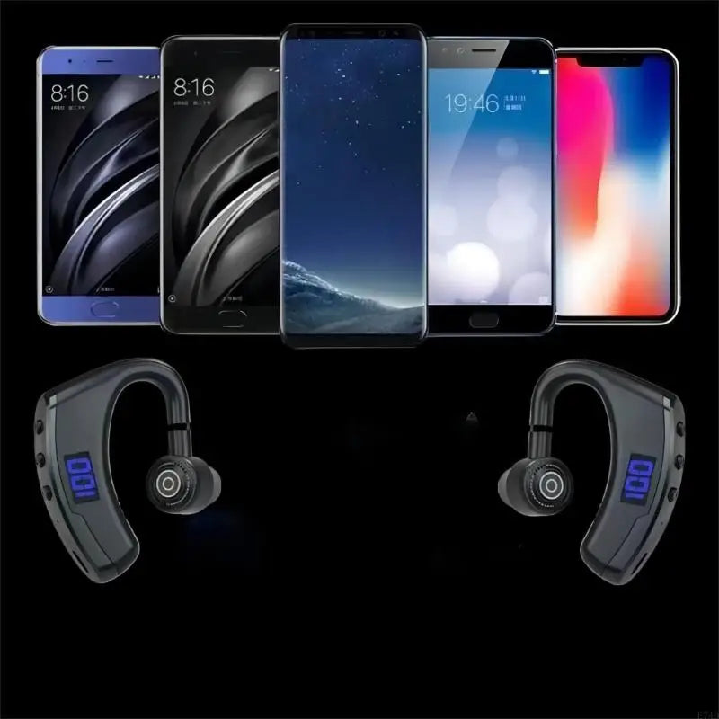 V9 Digital Display Headset Headphone Handsfrees Wireless Ear Hook Earphone Noise Reductions and Sweat Proof