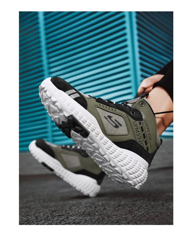 Men's Shoes 2025 New Outdoor Leisure Sports Mesh Shoes Driving To Work Thick Soled Wear-resistant Black Mid Top Trendy Sneakers