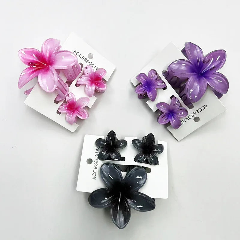 3Pcs/Set Sweet Flower Colroful Gradient Hair Claws Ponytail Cip Clamp Barrettes Hairpins For Women Girl Beach Hair Accessories