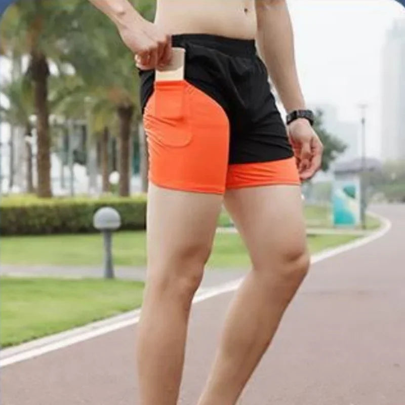 2025New Men's Fitness Training Shorts Summer 2 In 1 Quick Dry Gym Beach Running Double-deck Shorts Outdoor Sportswear Men shorts