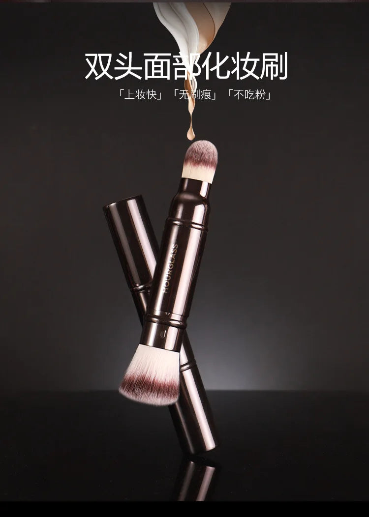 Double ended Complexion brush Foundation Makeup brushes Powder Make up brush Professional Cosmetic tool metal handle with case