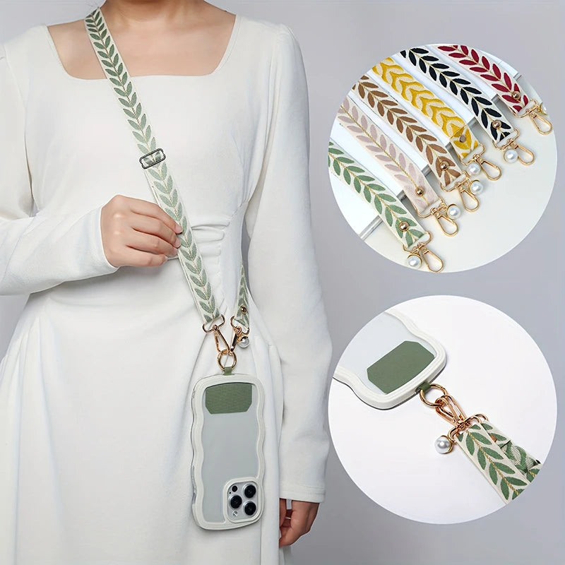 Universal Adjustable Mobile Phone Lanyard for Women Crossbody Single Shoulder Neck Strap Pearl Pendant Hanging Anti Loss Rope