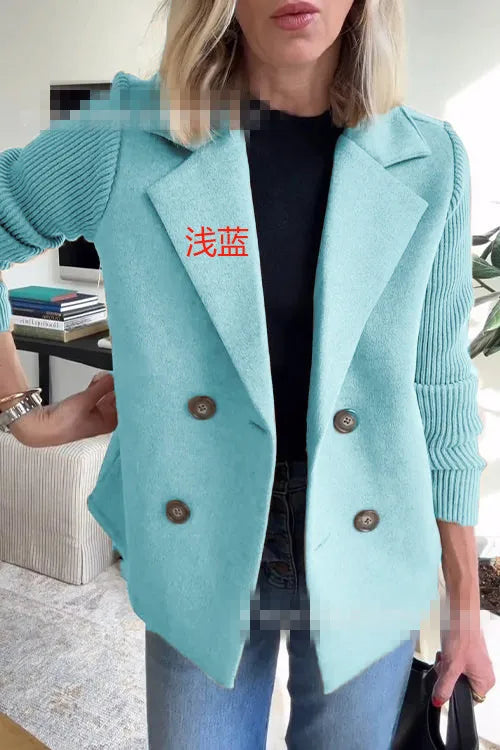 Loungewear Jacket Women Spring Autumn Turn-Down Collar Fashion Solid Patchwork Outerwear Long Sleeve Elegant Coat Streetwear