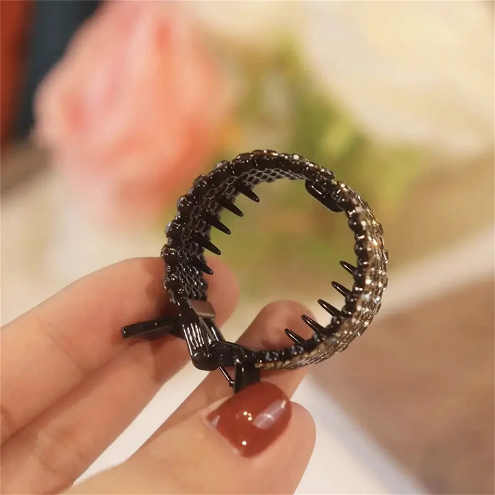 Women Elegant Luxury Rhinestones Round Metal Ponytail Holder Hair Claw Sweet Hair Clip Hairpin Headband Fashion Hair Accessories