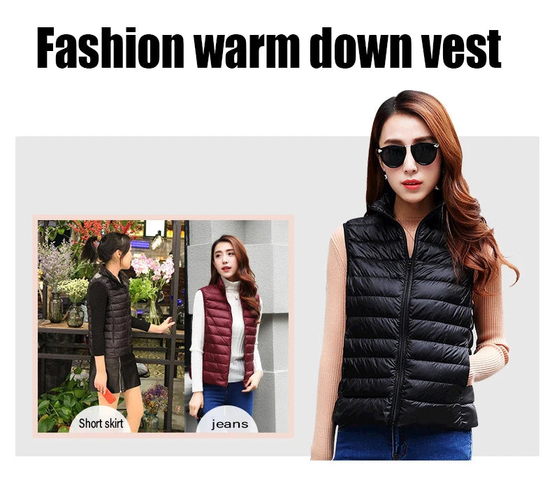 Winter Women's Down Jacket Sleeveless Cropped Puffer Jacket  Lightweight Nylon Coats Vest for Women Parkas Office Chaqueta