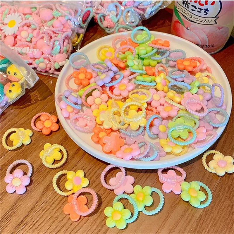 20Pcs/Lot Girls Hair Accessories Small Size Thumbs Elastic Hair Bands Rubber Scrunchies Cartoon Headwear Cute Children Headdress