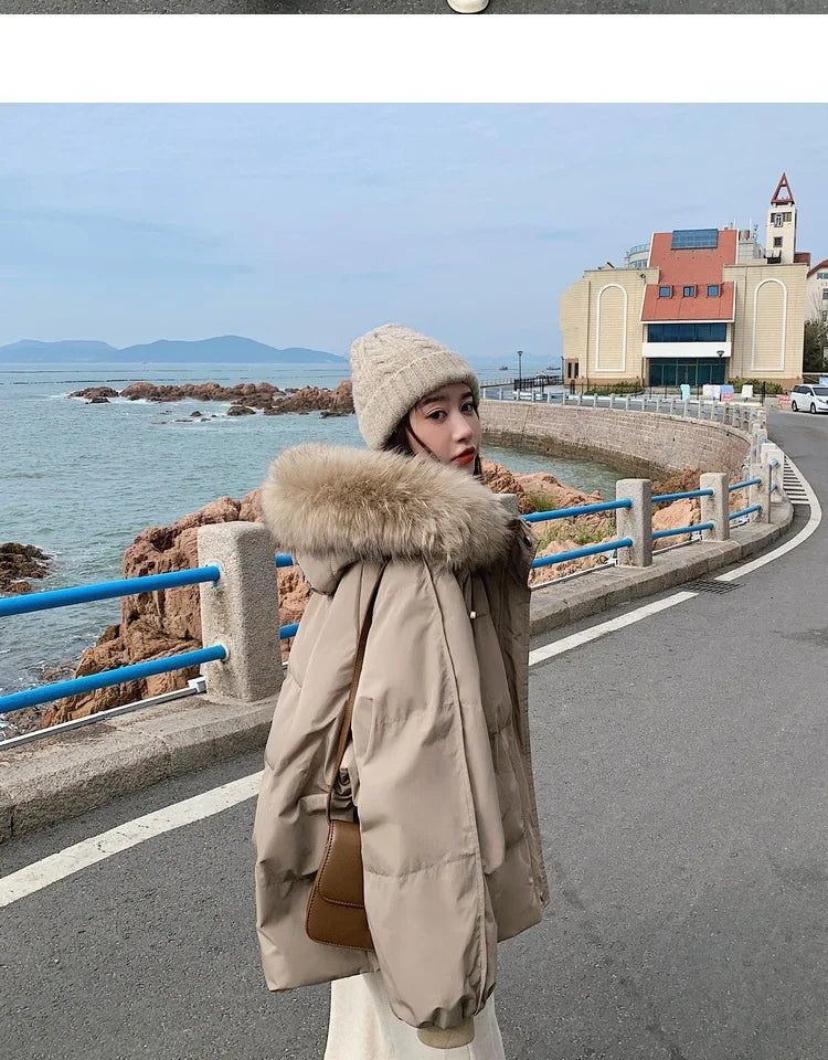 Winter Down Jacket Women Parkas Mid-length Big Fur Collar Hooded Women's Jacket Warmth Jacket Ladies Outwear Jacket for Women