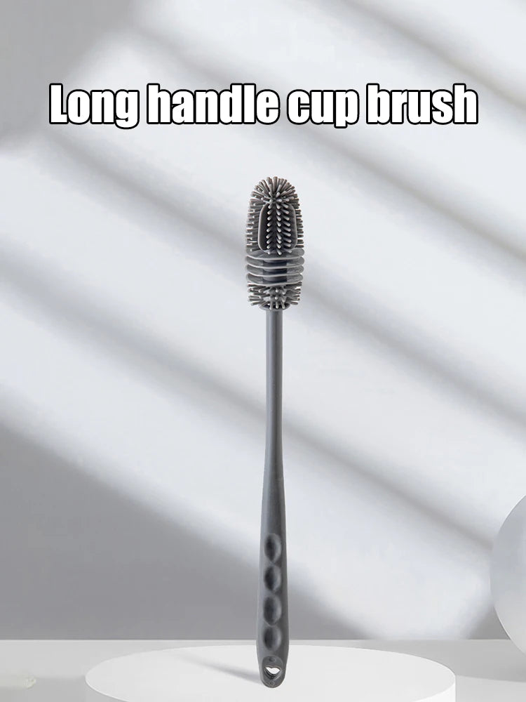 Silicone Milk Bottle Brush Cup Scrubber Glass Cleaner Long Handle Drink Bottle Clean Brush Kitchen Cleaning Tool