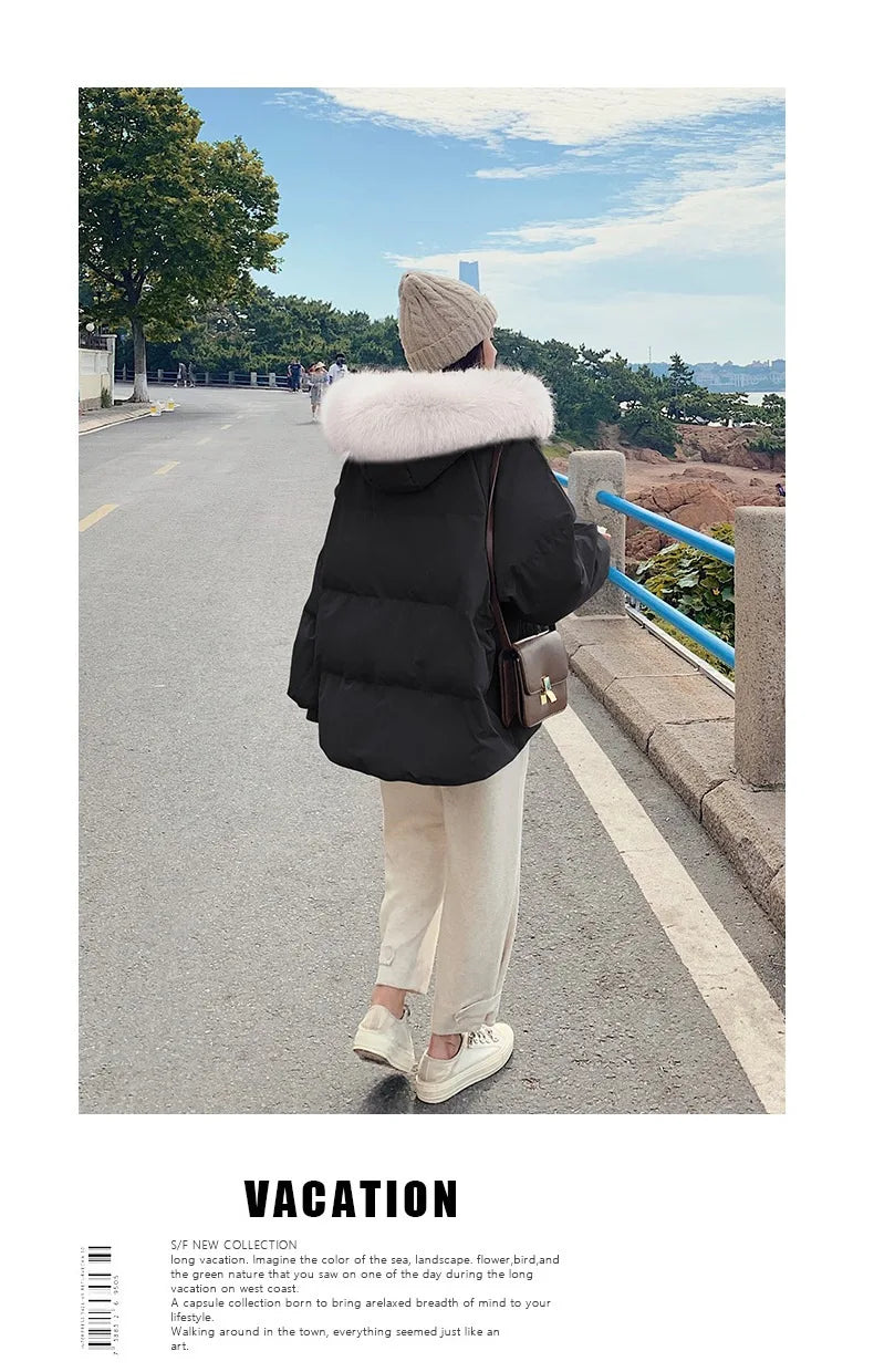 Winter Down Jacket Women Parkas Mid-length Big Fur Collar Hooded Women's Jacket Warmth Jacket Ladies Outwear Jacket for Women
