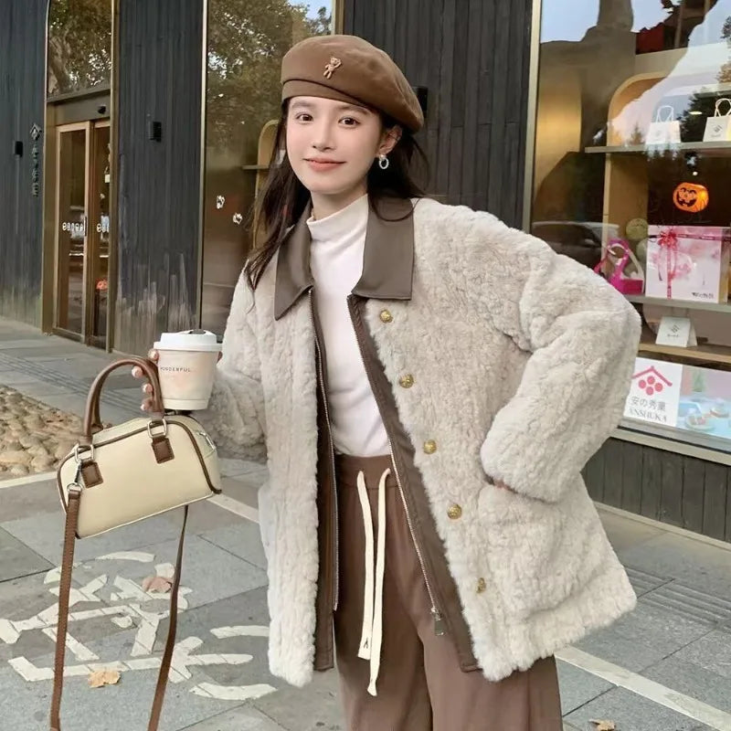 Women's Winter Jacket Little Fragrant Lamb Wool Coat Female Short Winter New Loose Thickened Mao Mao Top Cotton-padded Jacket