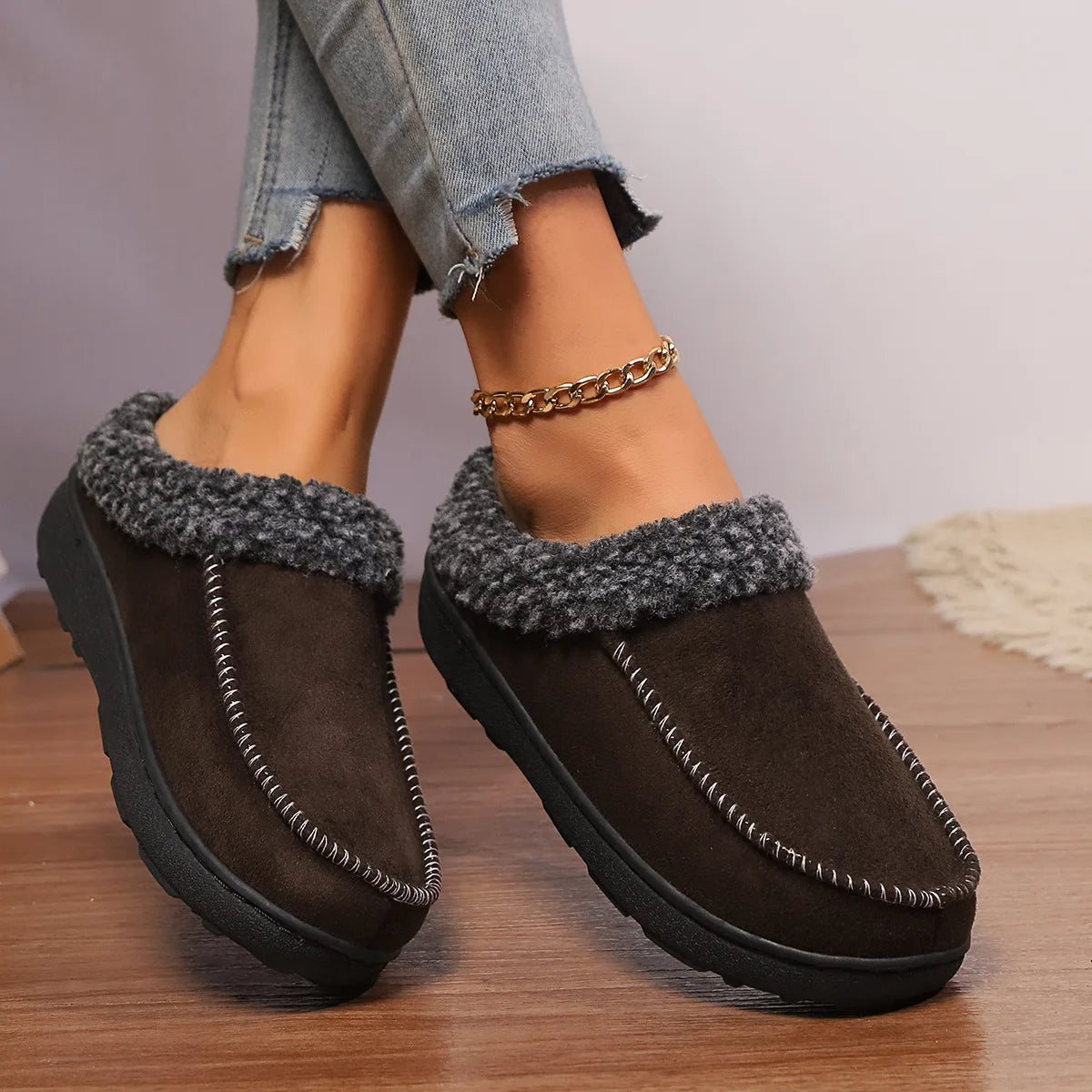 Slippers Men Winter Plush Warm Thick Sole Indoor Non-slip Women Couples Home Shoes Casual Platform Ankle Boots Loafers