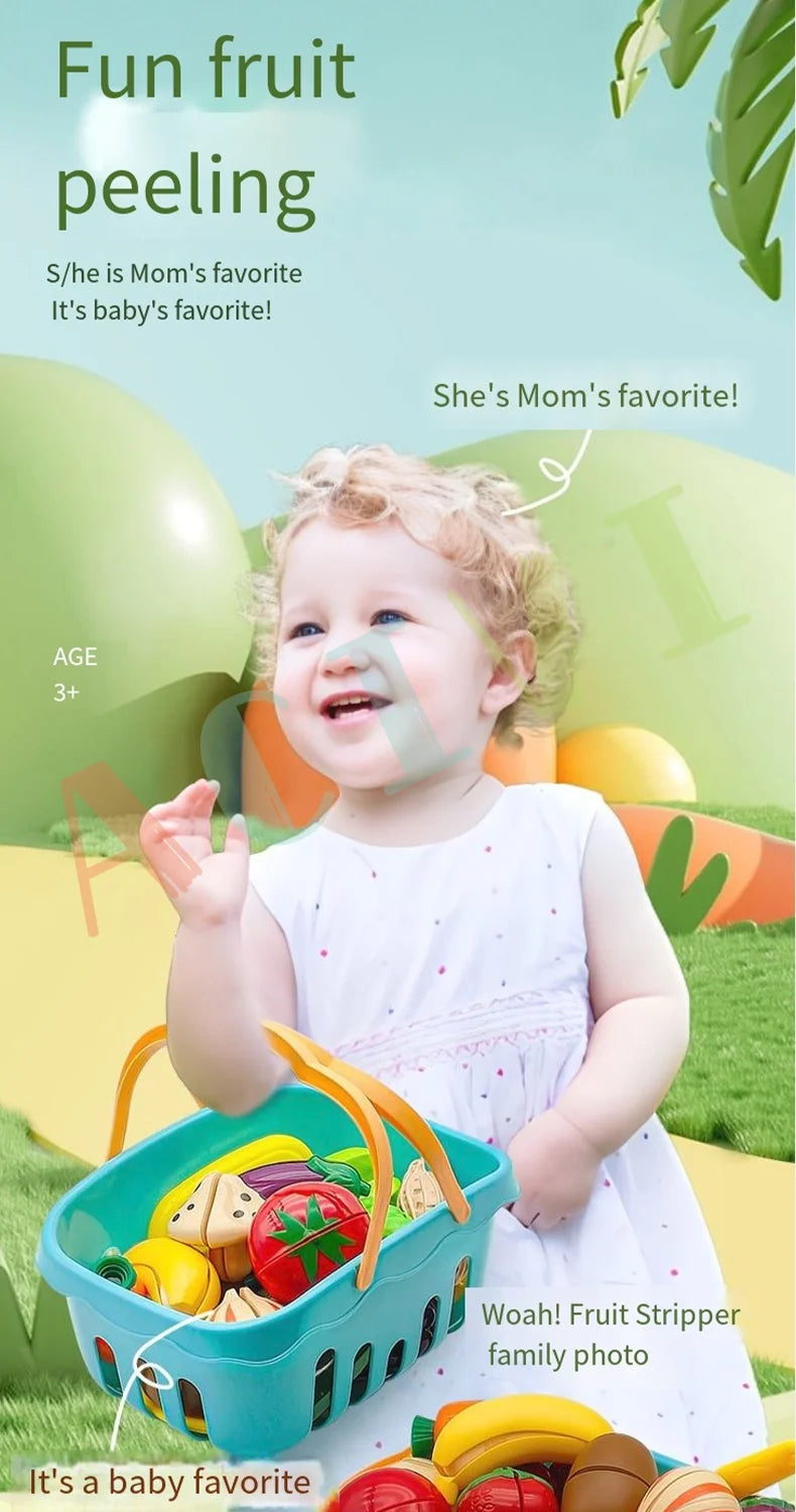 Kid Pretend Play Kitchen Fun Cutting Fruits and Vegetables Food Play House Set Puzzle Education Toys For Kids Boys Girls Gifts