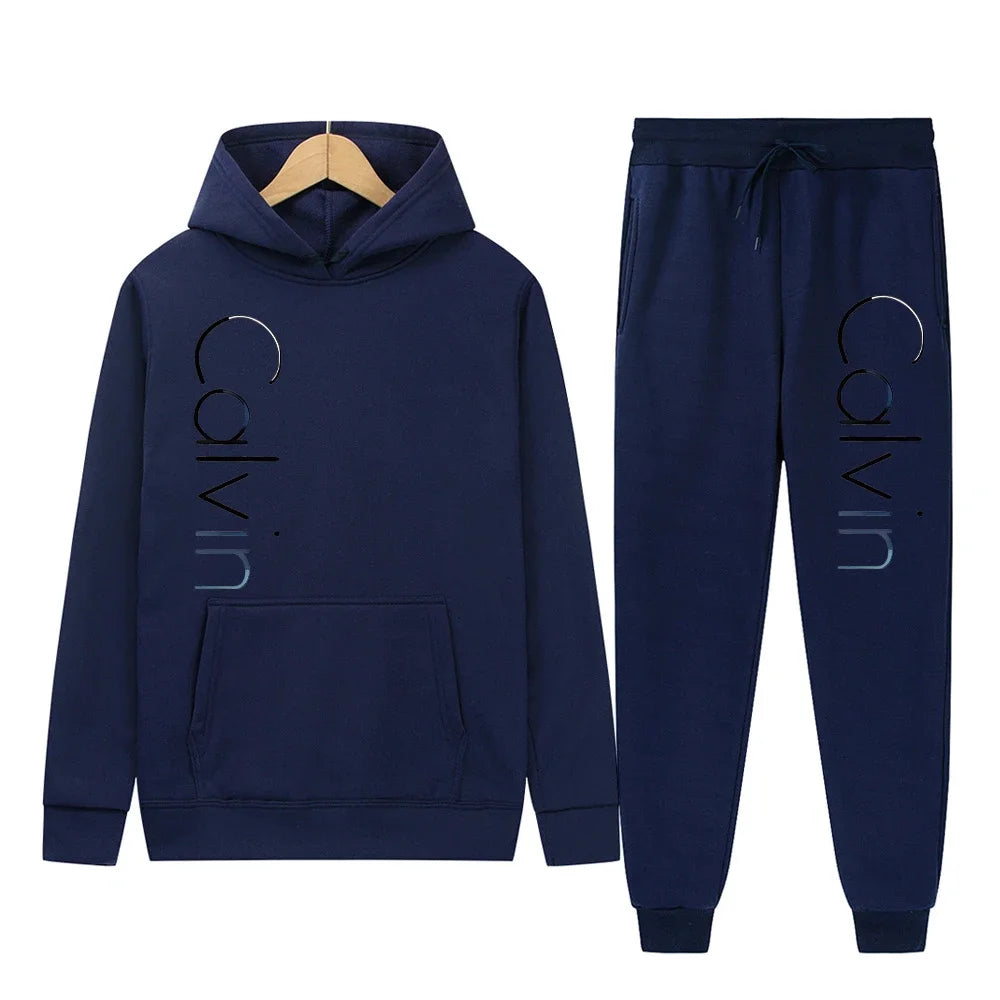 Men Tracksuit 2 Pieces Sets Hooded Sweatshirt +Drawstring Pants Male Hoodies Running Sportswear Men Women Autumn Sportwear