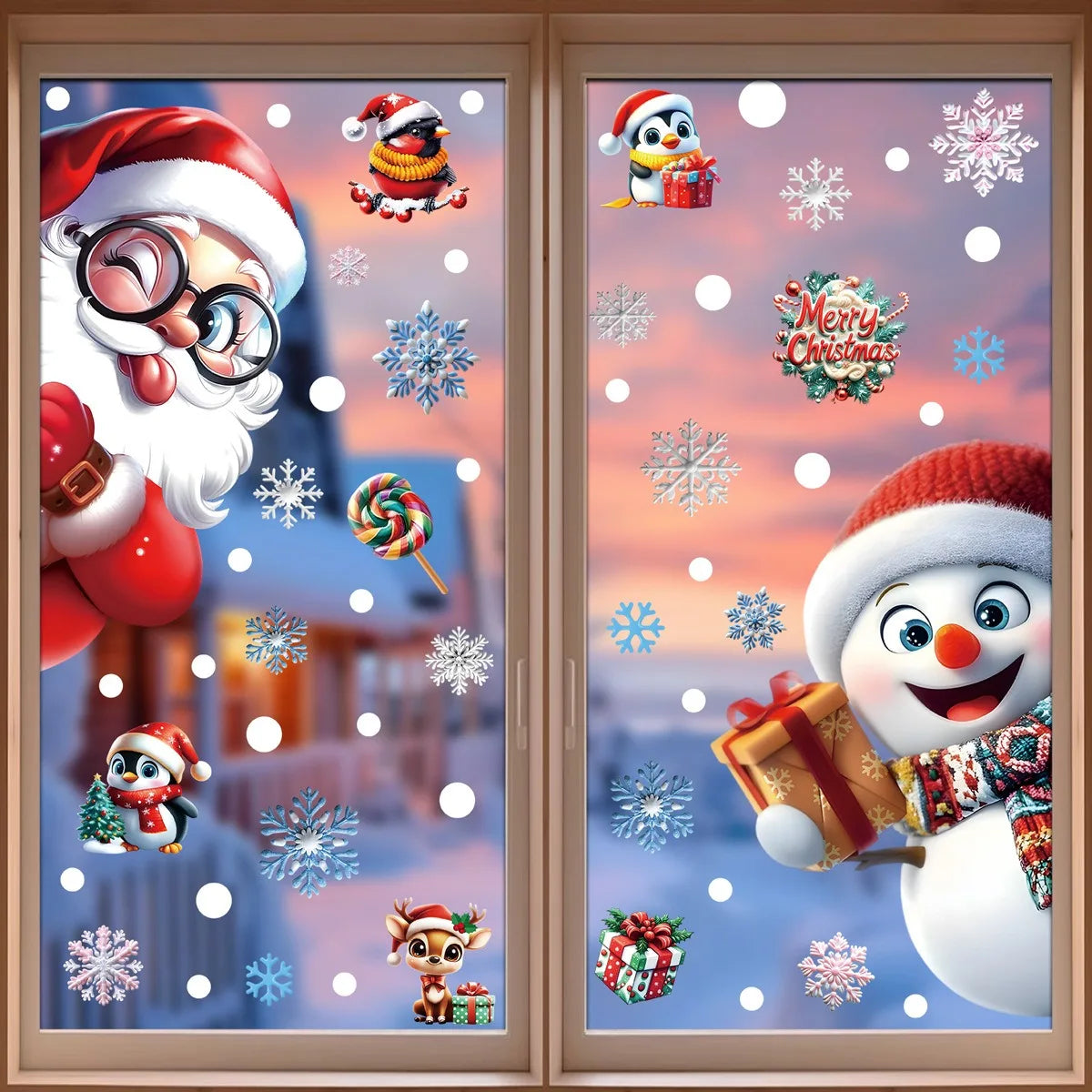 Christmas Decorations Gingerbread Man Snowman Snowflake Glass Stickers Xmas Santa Claus Window Stickers Merry Christmas Decor