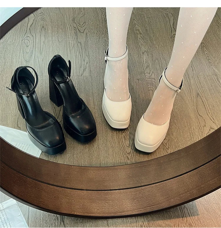 Outdoors Women's Shoes Platform Solid Color New 2024 Hot Sale summer Shallow Mouth Buckle Round 9cm high heels Shoes for Women