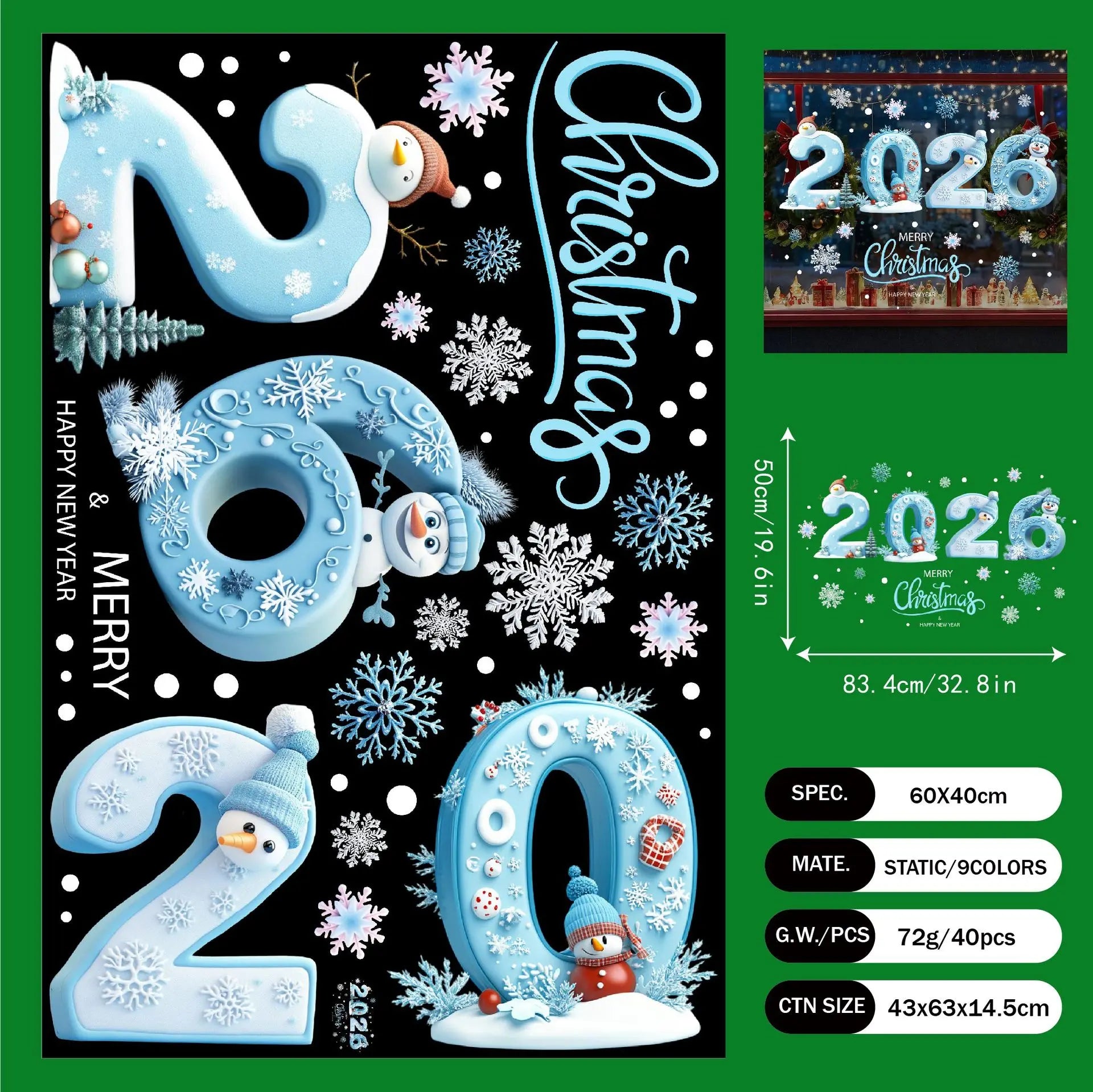 Christmas Glass Stickers Wooden House Pine Nut Sticker Glass Wall Decor Merry Christmas 2025 Stickers Happy New Year 2026