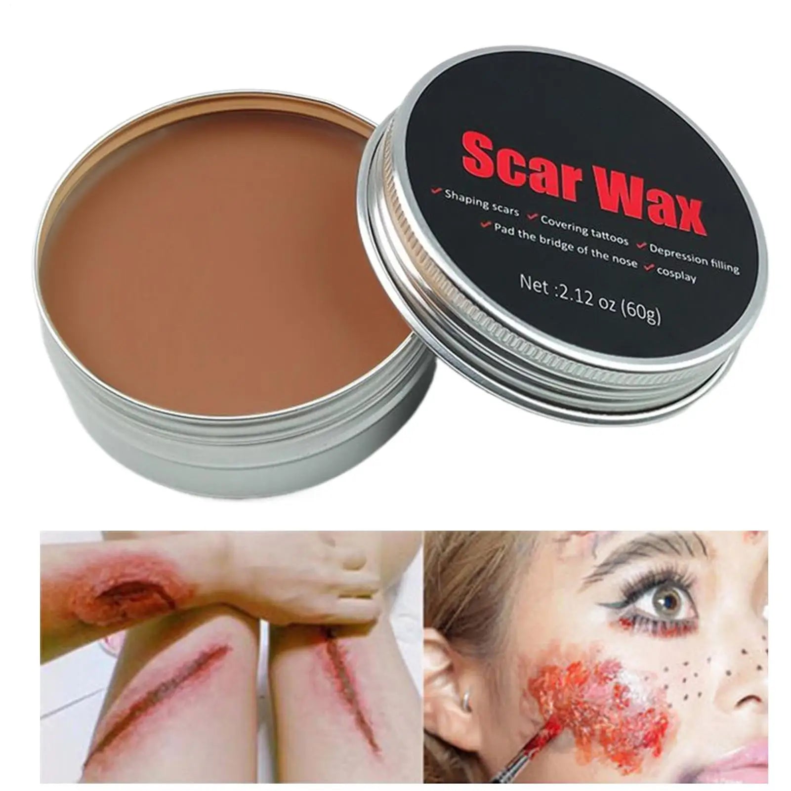 Halloween Makeup Kit Scars Wax Special Effects Stage Fake Wound Skin Wax with Spatula Stipple Sponge Fake Wood Special