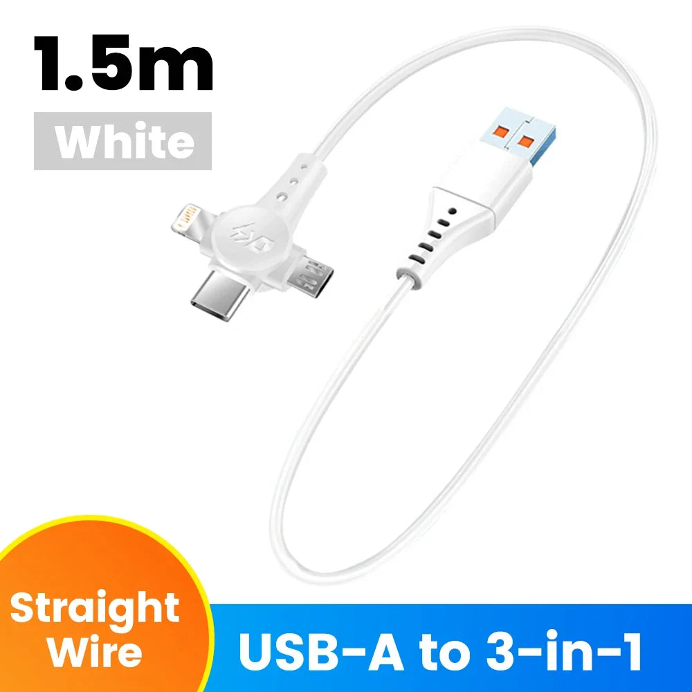 120W 3-in-1 USB C Cable Super Fast Charging Spring Retractable Data Cable For iPhone Huawei Xiaomi Phone Quick Charger Data Cord