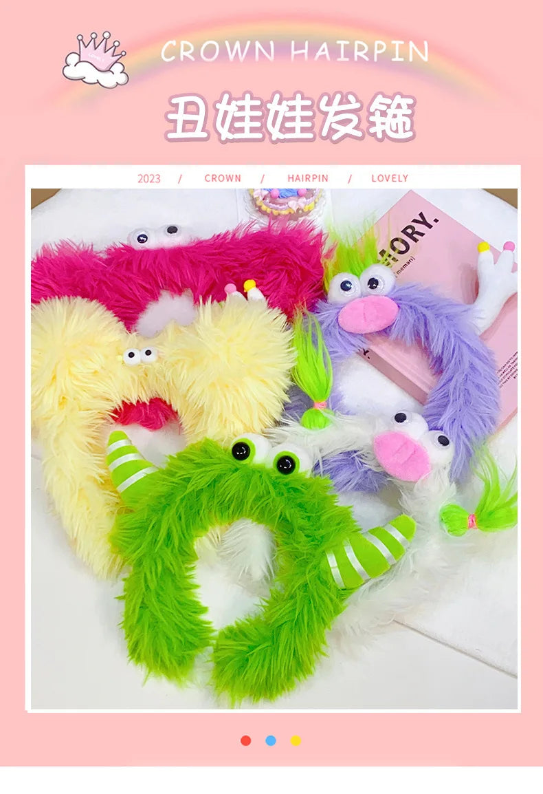 Winter Funny Ugly Doll Hairbands Cute Children Kids Headband Girl Dopamine Cartoon Plush Hairband Hair Accessories