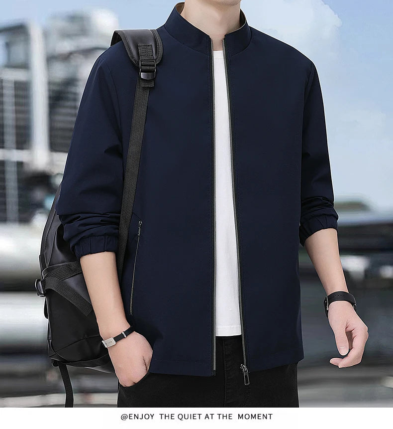 Jacket casual youth jacket stand up collar versatile men's windbreaker  high end men's top for spring and autumn