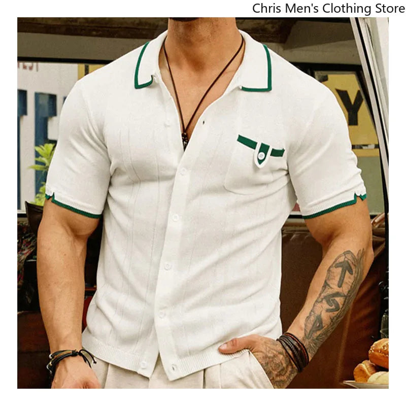 High-quality Knitted Shirts for Men, Business Casual Tops,Skin-friendly Soft  Breathable Shirts, Light Luxury Commuting Clothing