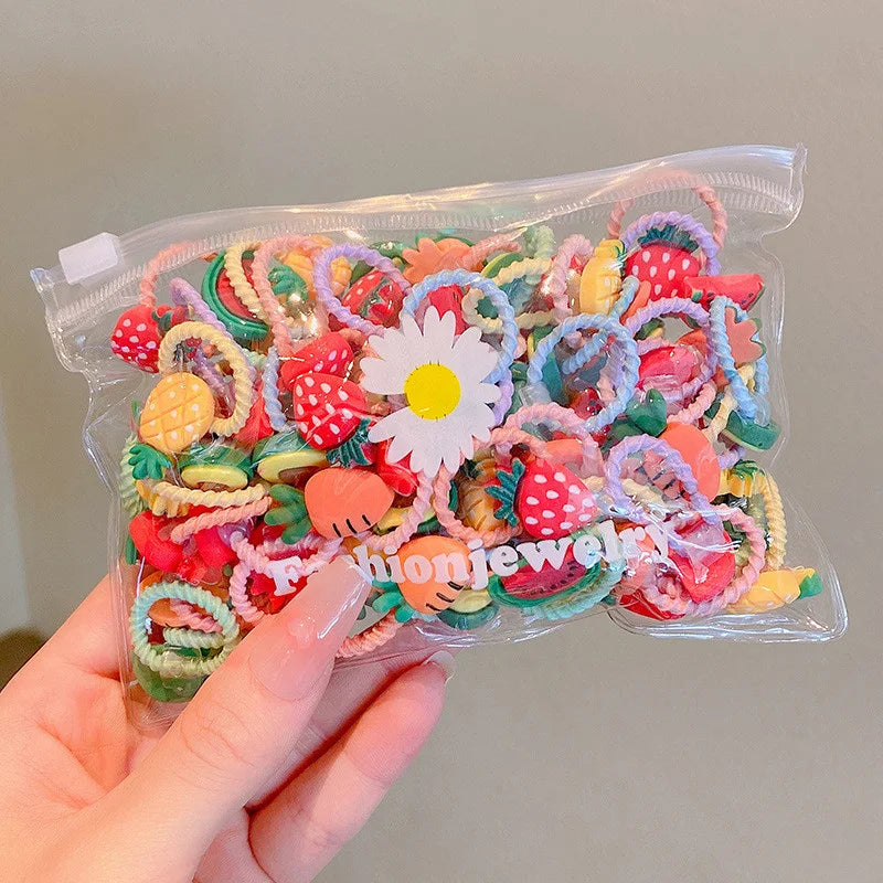 20Pcs/Lot Girls Hair Accessories Small Size Thumbs Elastic Hair Bands Rubber Scrunchies Cartoon Headwear Cute Children Headdress