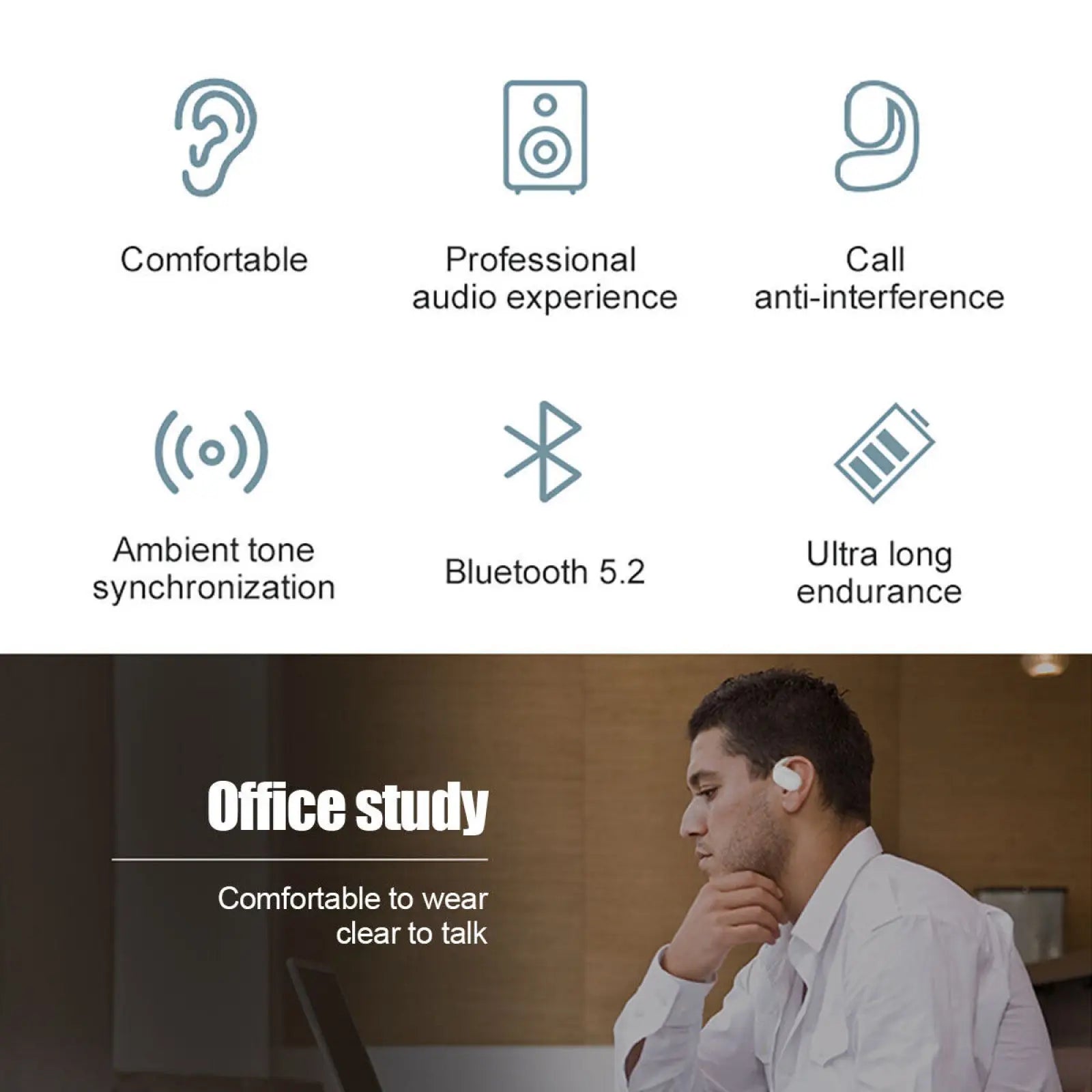 Bluetooth 5.2 Wireless Earphone Stereo Noise Reduction Headphones Hanging Ear Type Not In The Ear Headset For Android For iphone